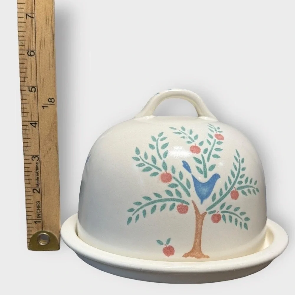 Vintage‎ Ceramic Butter Dish Cheese Dome Tree of Life Bird Farmhouse Decor